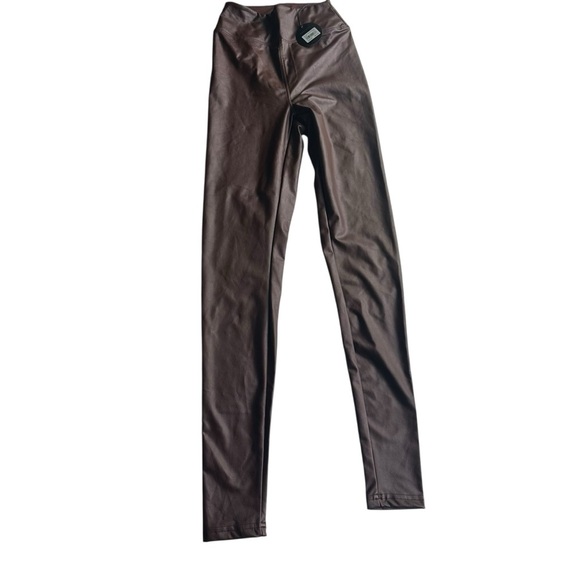 Aerie Offline Luxe Faux Leather Leggings Dark Brown NWT - Picture 2 of 6